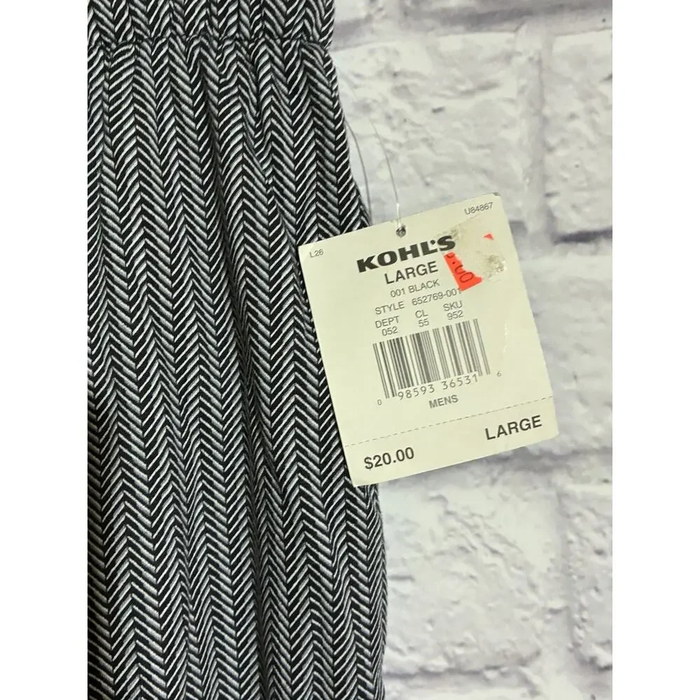 Croft & Barrow Men’s Large Lounge Pants NWT Black Herringbone Cotton Drawstring